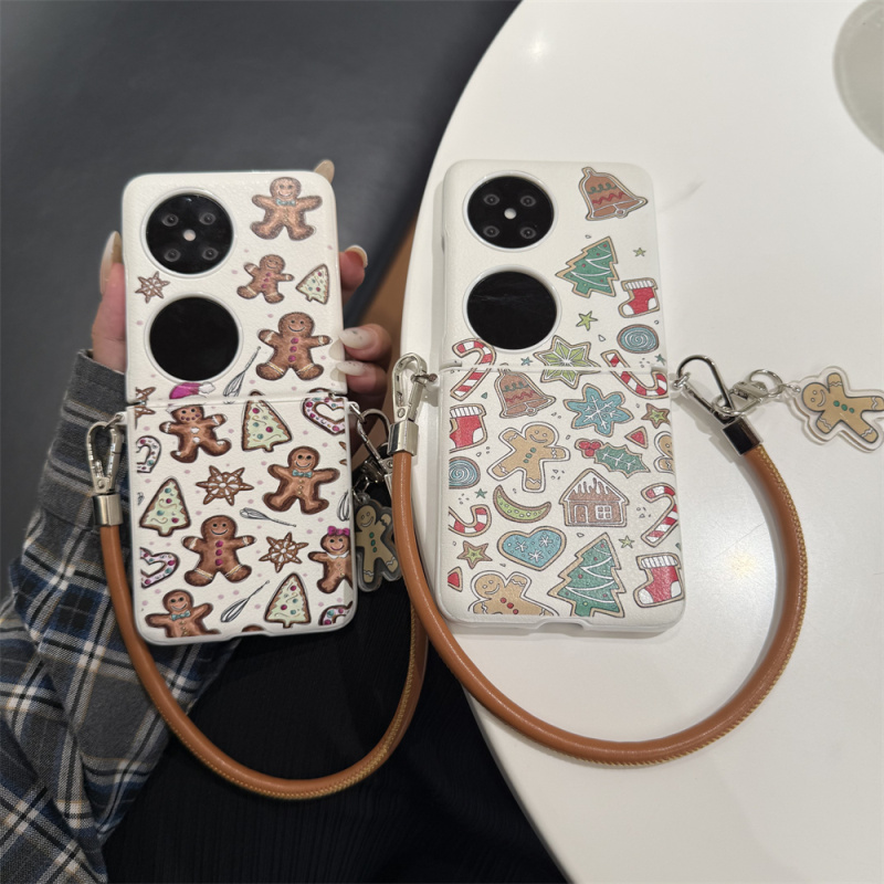 韩风ins可爱卡通饼干姜人适用华为pocket 2手机壳P50pocket折叠屏pocket S侧扣手链个性P50宝盒防摔保护套女