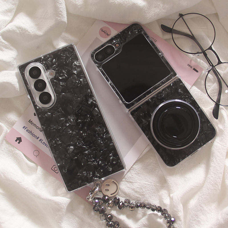 ins韩系纯色黑色贝壳纹适用三星zfold7手机壳fold5折叠屏FOLD6手绳zflip7磁吸支架zflip4防摔zflip3保护套