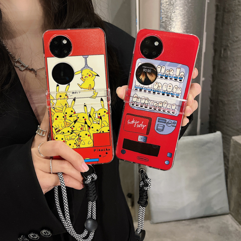 ins韩风可爱卡通夹娃娃机比卡丘适用华为pocket 2手机壳创意新款pocket s折叠屏外壳p50pock手绳保护套女款