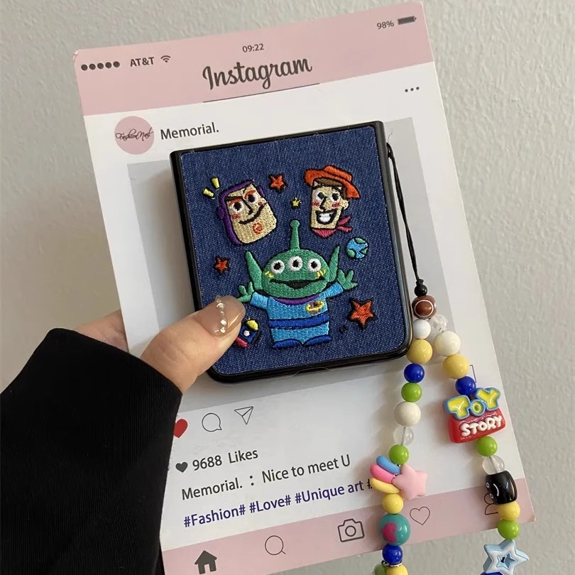 韩系ins刺绣牛仔卡通巴斯光年适用华为pocket2折叠手机壳OPPOFindN3Flip三星zflip5/6/4翻盖小米mixflip外壳