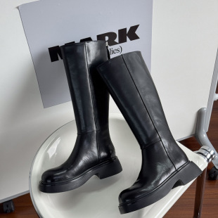小牛皮长筒靴女骑士靴2025冬季 真皮厚底长靴英伦大筒围高筒靴 新款