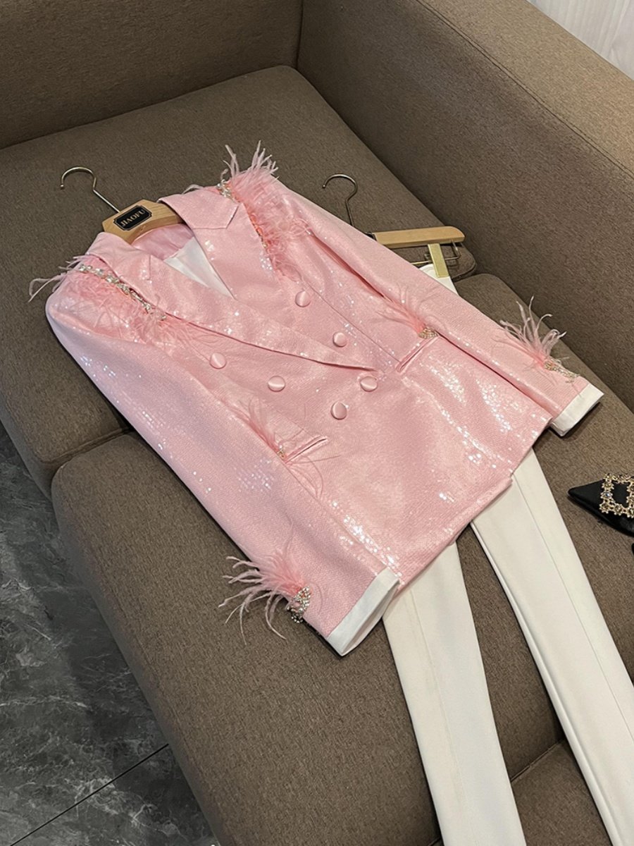 欧货上衣风粉色亮片西服外套夜店女装开衫酒吧聚会舞台服装21033