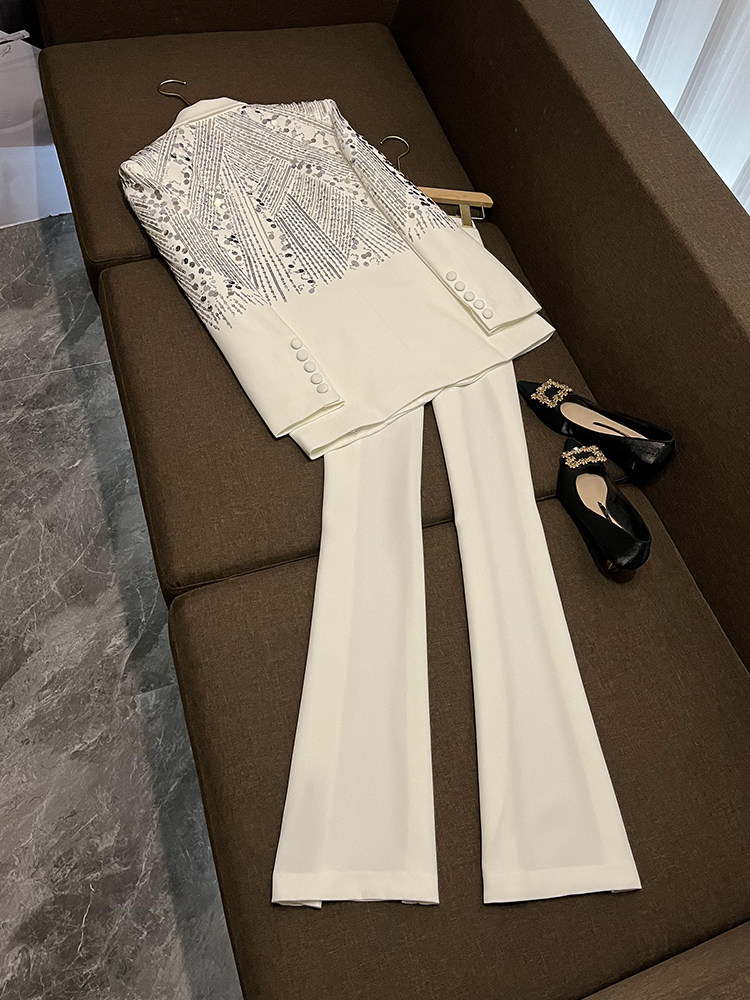 새로운 유럽과 미국의 스타 패션 무거운 구슬 자수 스팽글 정장 바지 정장 투피스 세트 A22488JF-