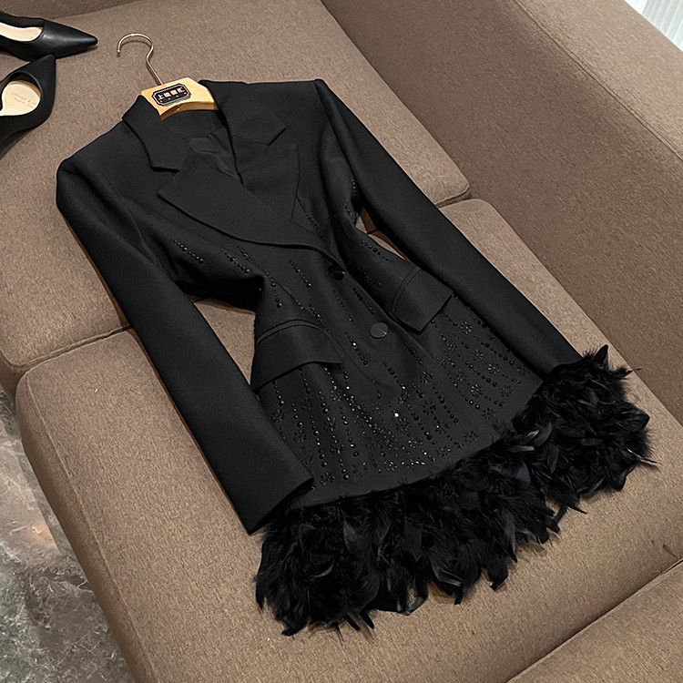 高贵优雅重工烫钻双排扣收腰西服