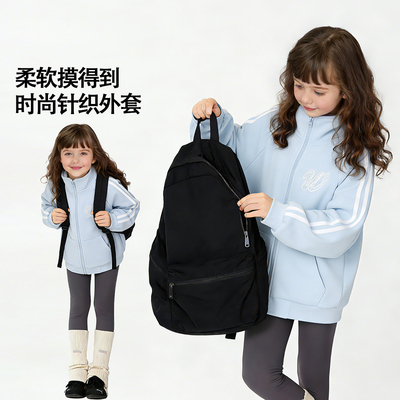 春秋简约纯棉针织立领女童外套