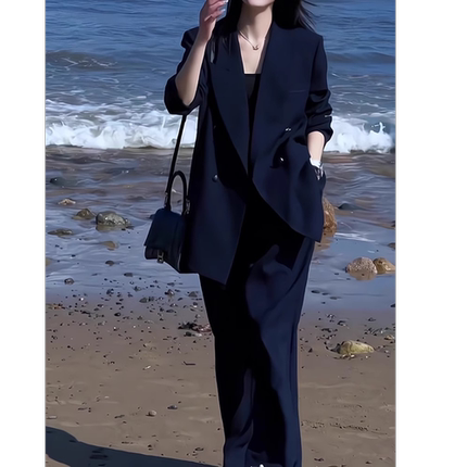 高级感大码女士西装两件套春秋季胖mm显瘦休闲西服外套阔腿裤套装