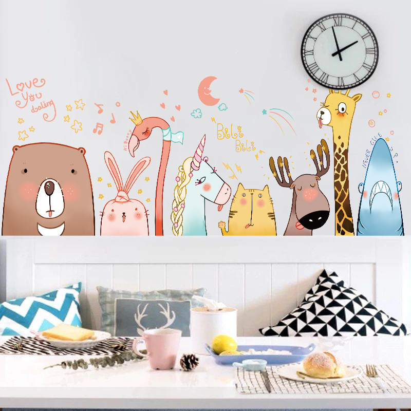可爱卡通墙贴画壁纸自粘温馨女孩卧室贴纸清新儿童房床头装饰贴画