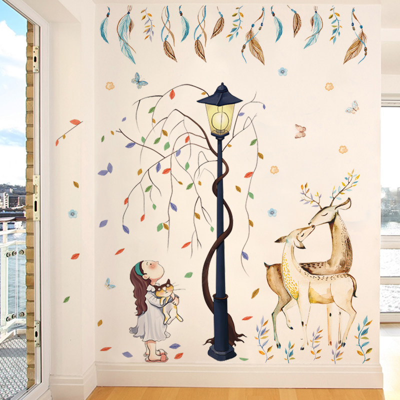 创意温馨墙贴 卧室房间客厅沙发宿舍背景墙纸自粘贴画贴纸个性鹿