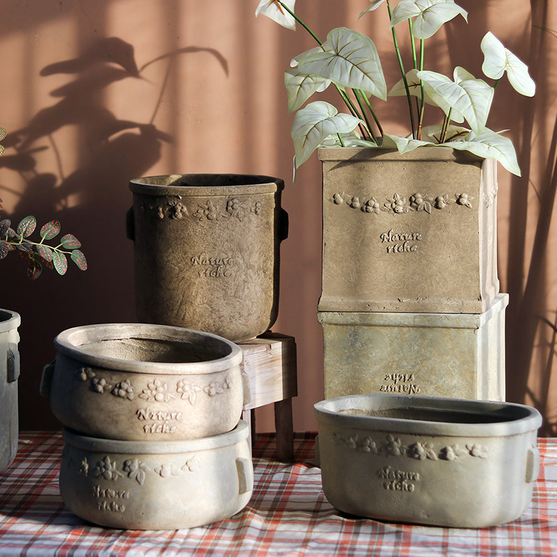复古透气花盆镁泥种花多肉植物花器阳台花园庭院装饰摆件美式田园,家居饰品,花盆,淘宝优惠券,粉丝福利购,淘宝优惠卷
