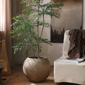 北欧落地圆形大花盆客厅服装 饰仿真南天竹花器 店会所足疗店商场装