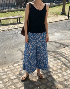 2026新款蓝色碎花阔腿裤女夏高腰宽松显瘦垂感薄款透气休闲九分裤