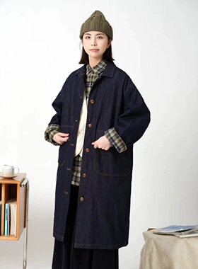 专柜女装双层中长款宽松大码简约牛仔外套风衣女2025秋冬款33285