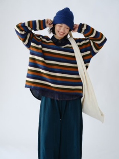 女装正品2025秋冬新毛衣35699休闲文艺复古小众宽松条纹针织衫女