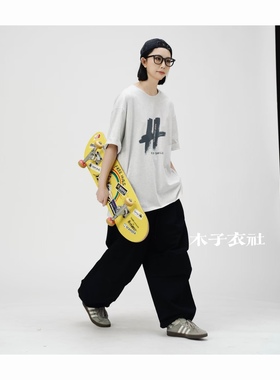 女装2025春夏款新33609 休闲文艺日系宽松圆领纯棉字母长袖T恤女