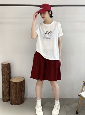 女装2025夏新款T恤35203 休闲文艺日系宽松印花圆领短袖上衣薄棉