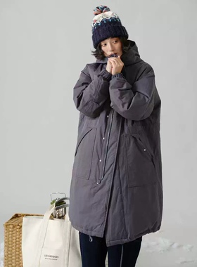 女装2025冬新羽绒服33909休闲文艺复古显瘦连帽中长款棉布衣外套