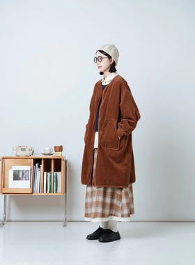 女装33232女装秋风衣休闲日系圆领大兜单排扣宽松中长款茧型外套