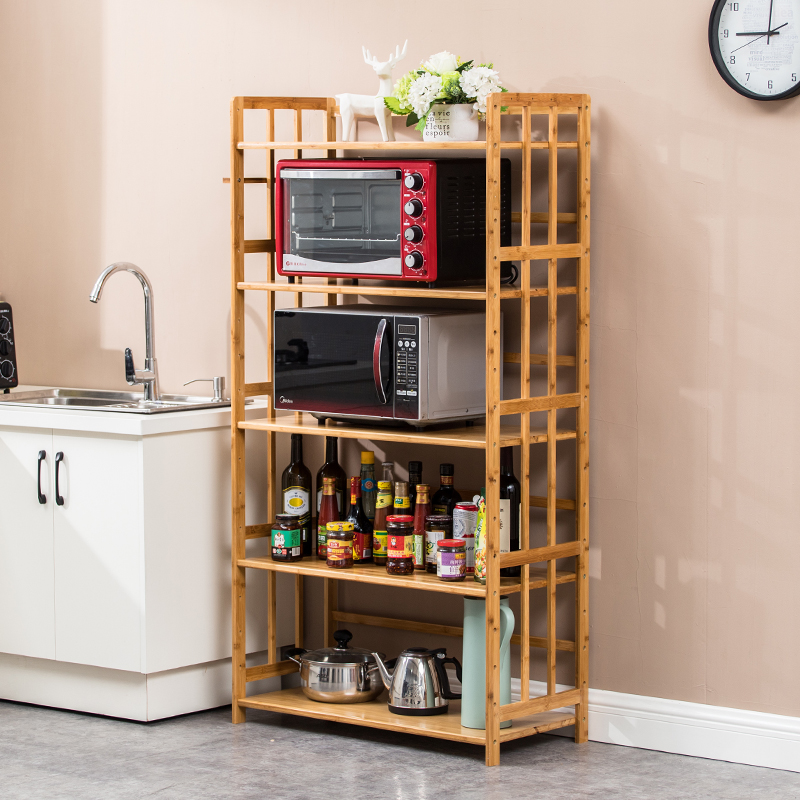 厨房置物架落地多层收纳架神器实木柜子楠竹微波炉架子家用储物架