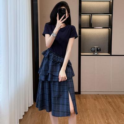 连衣裙层次感格子实拍现货