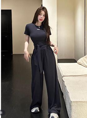 韩系夏季新款T恤HuiHui9011筒裤搭配套装短袖直修身休闲