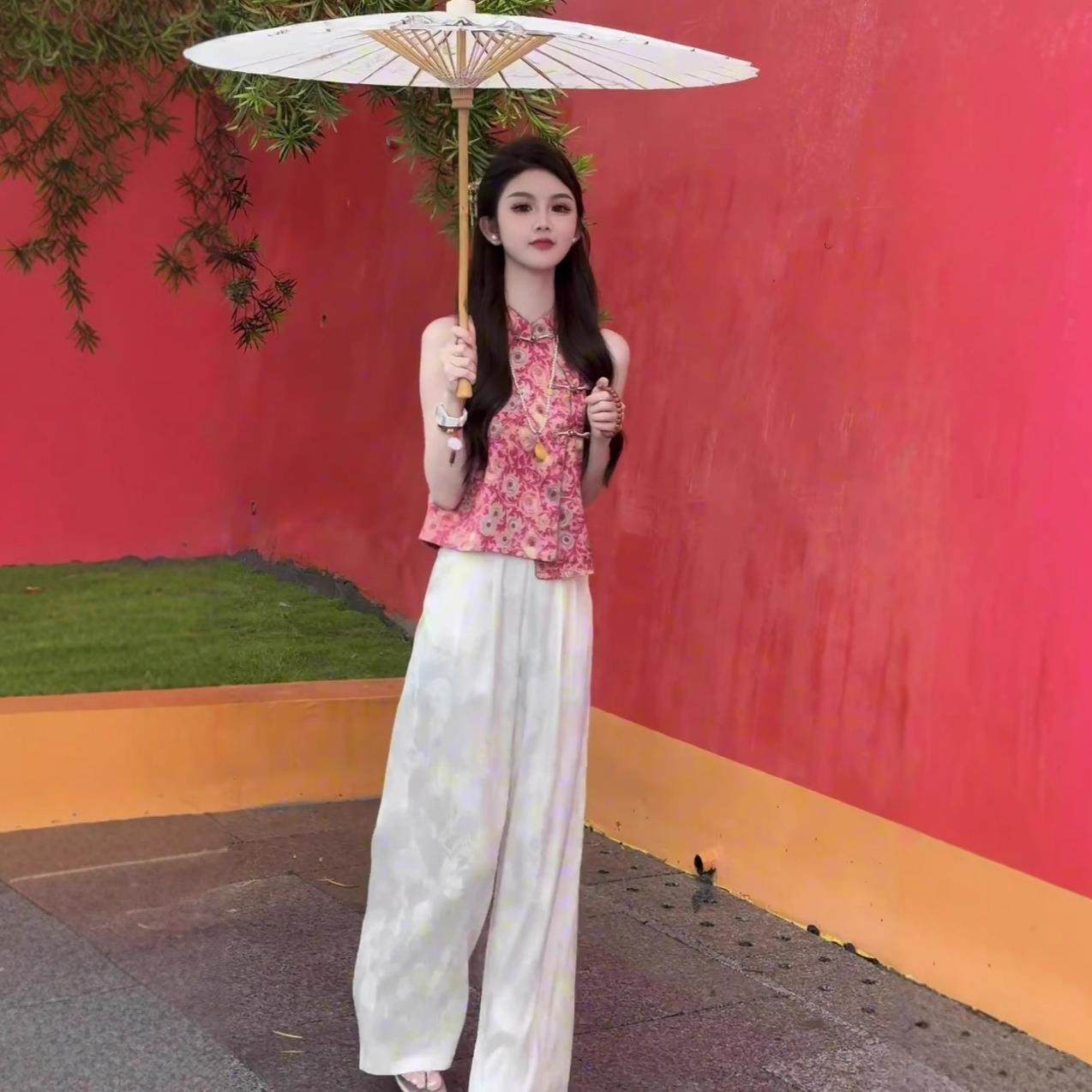 新款上衣缎面提花夏季国风