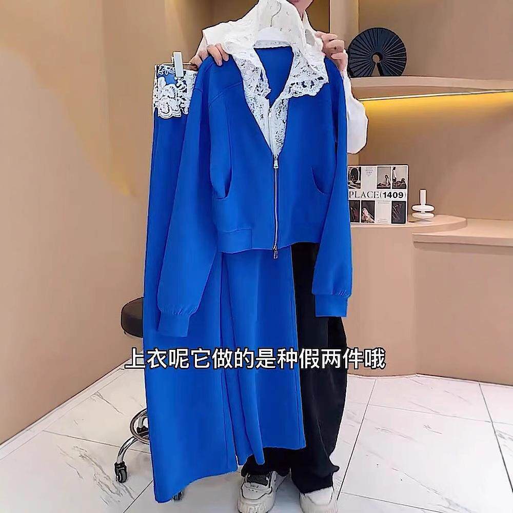 休闲拼接裤女新款蕾丝春秋