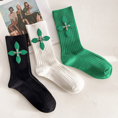 欧货手工暗黑十字花JK及膝潮袜