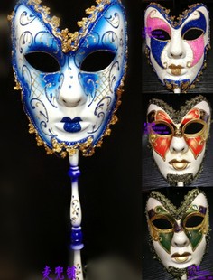 狂欢节化妆舞会意大利面具全脸复古手工制作手柄式威尼斯手持面具