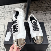 2025新款 子 运功休闲鞋 金属圆头拼色舒适平底德训鞋 女真皮系带时尚