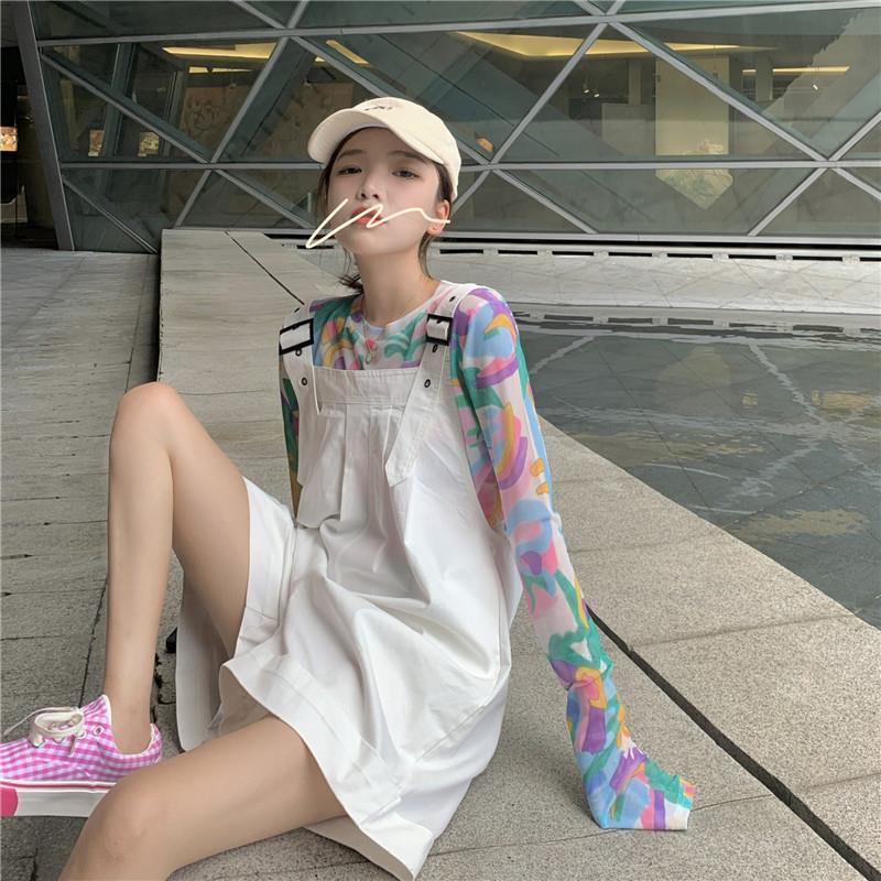 长袖防晒衫彩色印花上衣薄T恤女