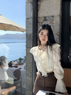 剪镖外贸折扣女装 小衫 新款 长袖 潮 小众设计感甜美别致短款 捡漏特价