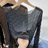 高领网纱木耳边打底衫 秋季 内搭上衣女 剪镖外贸折扣女装 捡漏特价