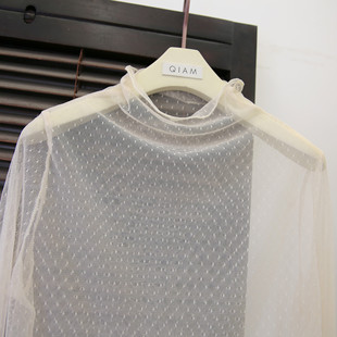 捡漏特价 春秋小水玉点防晒衣蕾丝网纱长袖 打底衫 剪镖外贸折扣女装