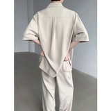 卡其色交叉翻领套头短袖衬衫休闲-HB1569-P75裤子B289-K8567-P55，男装衬衫，电商B289
