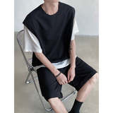 假两件针织短袖T恤套装夏季宽松五分短裤两件套上衣P65短裤P55，男装牛仔裤，电商B289