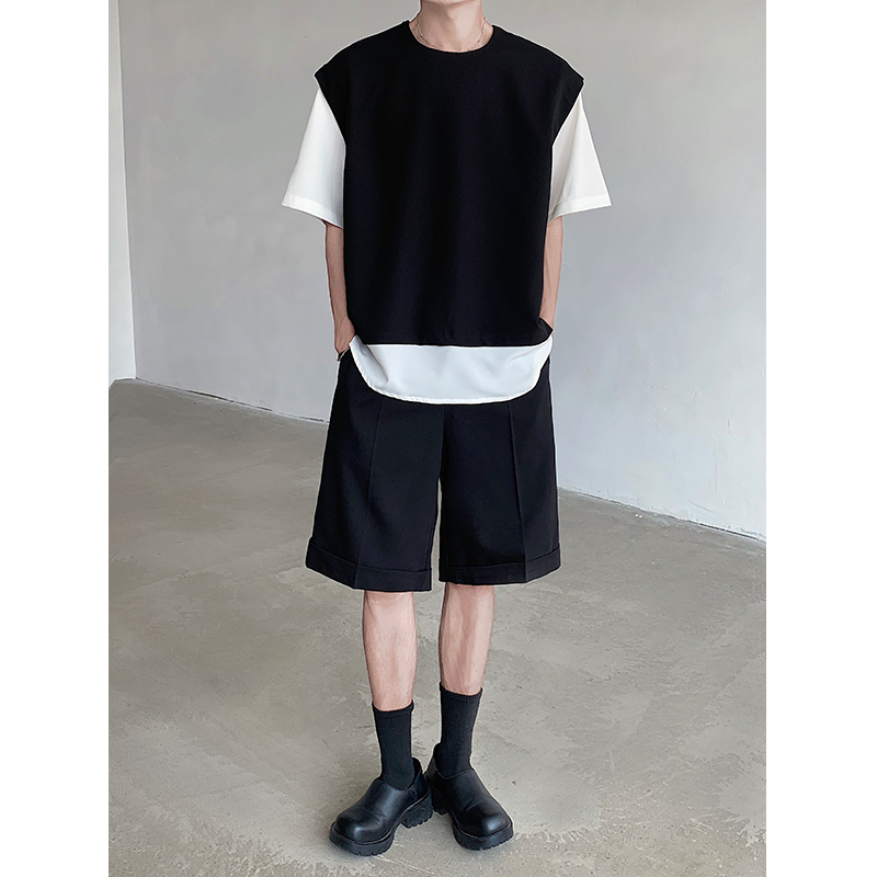 假两件针织短袖T恤套装夏宽松五分短裤两件套B289-TZDK01-P120，男装T恤，电商B289