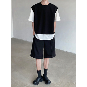 假两件针织短袖T恤套装夏宽松五分短裤两件套B289-TZDK01-P120，男装T恤，电商B289