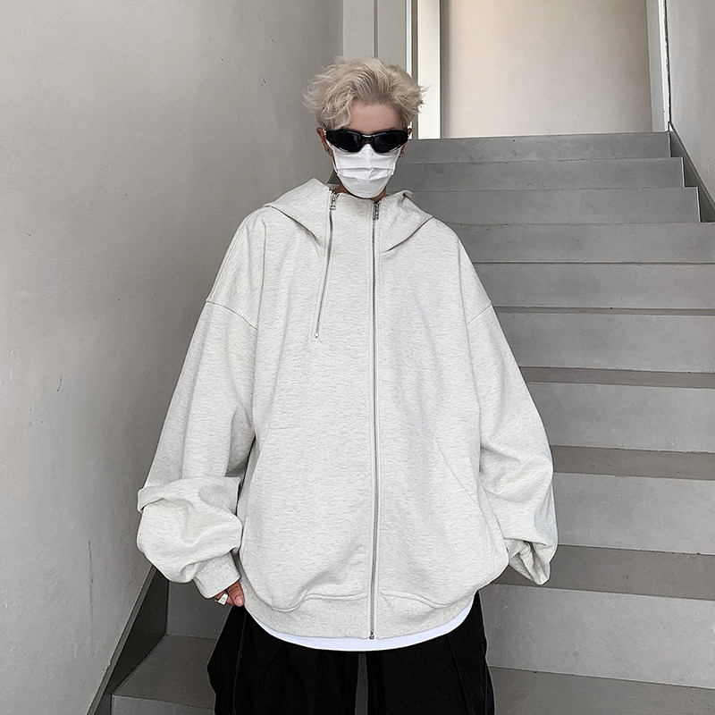 美式双拉链设计重磅百搭宽松落肩连帽开衫卫衣B289-WY3016-P98,男装卫衣,电商B289