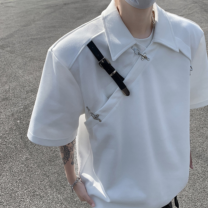 金属皮带扣设计感垫肩POLO衫高级短袖男T桖潮B289-H86050-P78,男装T恤,电商B289