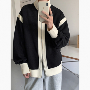 秋冬双拉链设计翻领宽松拼色宽松夹克男女外套B289-JK03-P105图片
