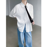 学院风休闲领带短袖衬衫韩版宽松痞帅中袖衬衣B289-CS8687-P68，男装衬衫，电商B289