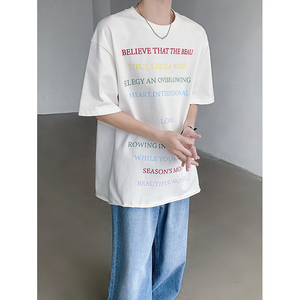 夏季美式重磅纯棉330G彩色字母短袖T恤男女半袖B289-GZ100209-P55图片