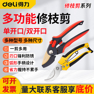得力果枝剪7寸8寸园艺林农用不锈钢修枝剪盆景果子树枝批发苗圃