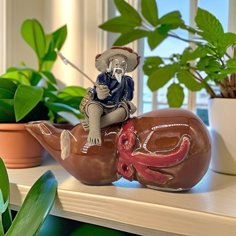 陶瓷葫芦渔翁摆件