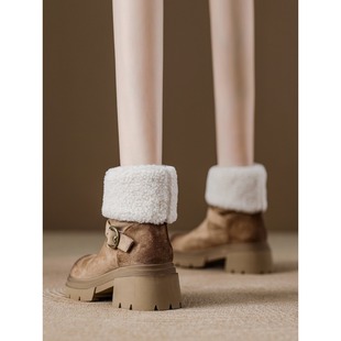 保暖棉鞋 子冬季 女 鞋 SUNVIBE厚底雪地靴女中筒加绒马丁靴2025新款