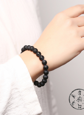 黑玛瑙磨砂珠六字真言款原创手链