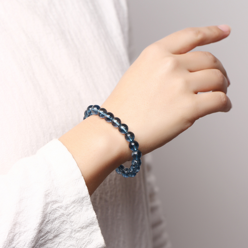 晶韵水晶蓝水晶手链蓝爆花晶发晶海蓝宝手串深蓝色海洋之心饰品新