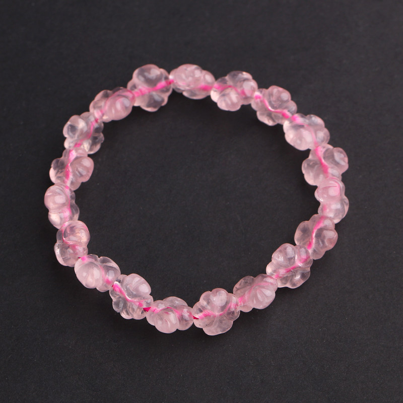 单圈四叶草天然粉水晶粉晶芙蓉石手串桃花首饰送女友精致饰品包邮