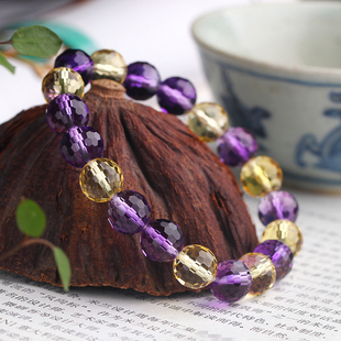 东海天然紫黄晶手链64 128切面水晶手串手排紫晶爱情守护石送女友