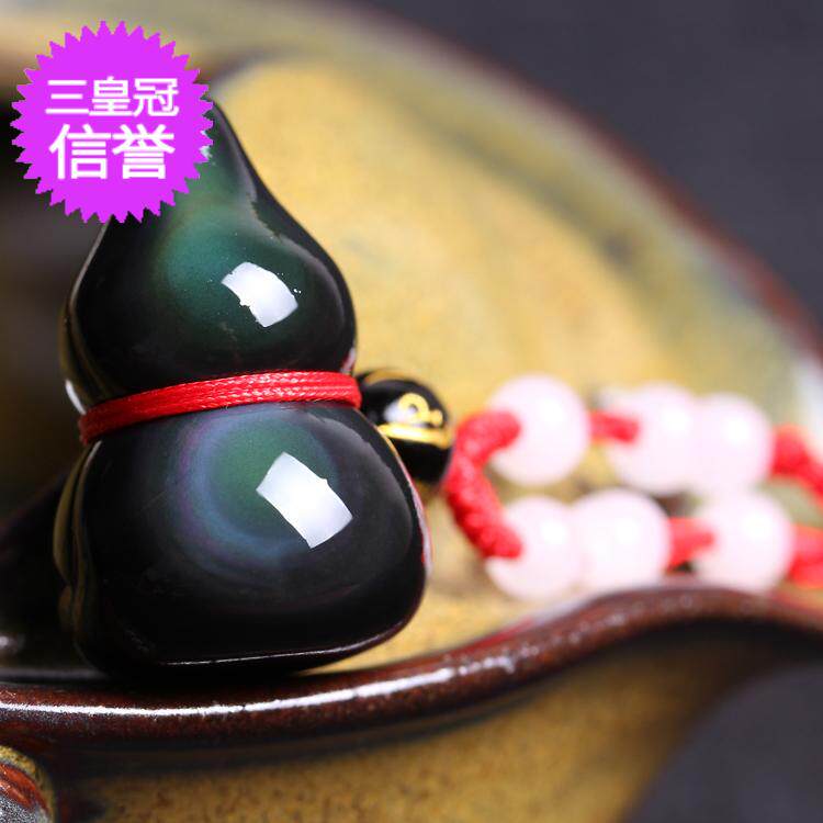 天然彩虹眼黑曜石吊坠单圈聚财纳福葫芦吊坠项坠貔貅吊坠水晶饰品